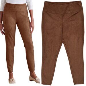 Soft Surroundings Faux Suede Pull-On Leggings in Saddle Tan Brown Women's Size M
